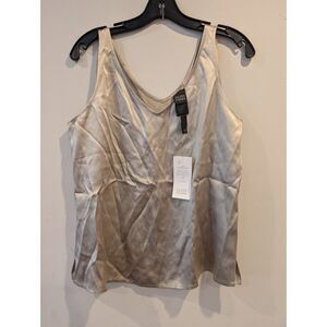 Eileen Fisher New Silk Charmeuse Double V Neck Shell Tank Top M Old Money Lux